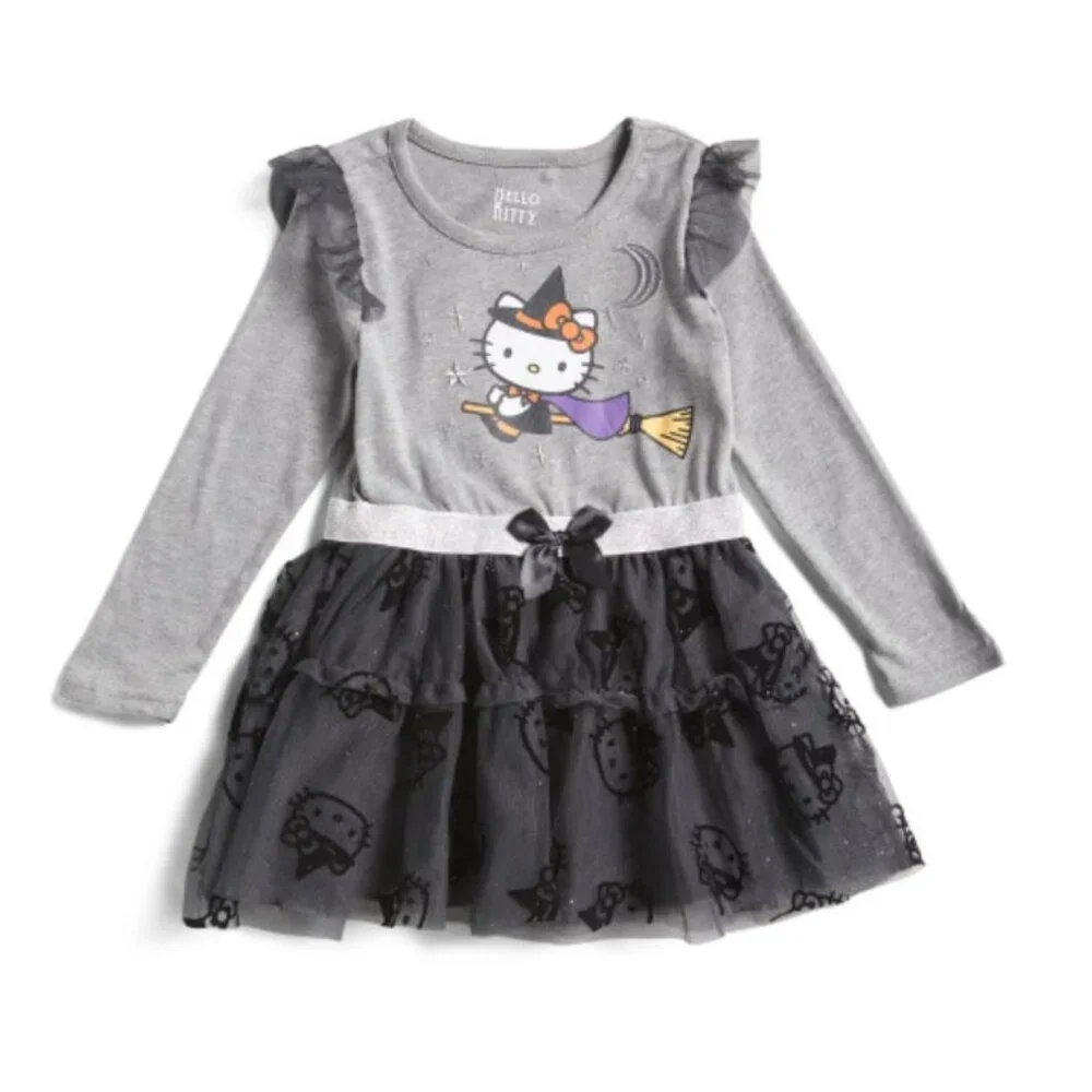 NWT HELLO KITTY Toddler Girls Glitter Halloween Tutu Dress Size
